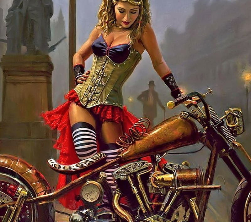 Steampunk Biker Lady Wallpaper